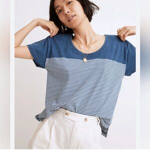Madewell Lyndale Oversized Tee in Indigo Mariner Stripe. Size Small.